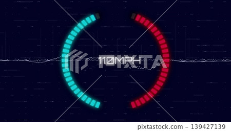 Displaying digital speedometer assembly showing 110MPH on dark navy HUD, with cyan and red gauges 139427139
