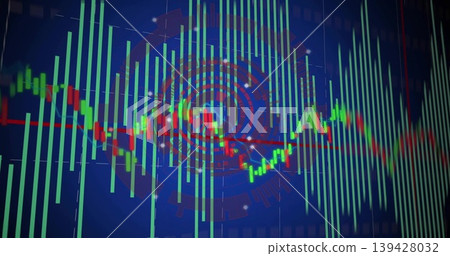 Displaying market dashboard, showing neon-green bars, red or green candlesticks, price line, HUD rin Displaying market dashboard, showing neon-green bars, red or green candlesticks, price line, HUD rin 139428032