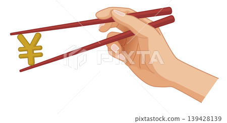 Image of inbound tourism and consumption | Yen symbol picked up with chopsticks, foreign visitors to Japan, tourism economy, simple line drawing vector Image of inbound tourism and consumption | Yen symbol picked up with chopsticks, foreign visitors to Japan, tourism economy, simple line drawing vector 139428139