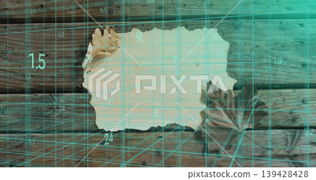 Displaying torn off-white sheet lying on worn planks, with dried brown leaves and teal grid overlay Displaying torn off-white sheet lying on worn planks, with dried brown leaves and teal grid overlay 139428428