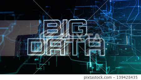 Displaying bold BIG DATA typography dominating virtual tech stage, with glowing circuit lines Displaying bold BIG DATA typography dominating virtual tech stage, with glowing circuit lines 139428435