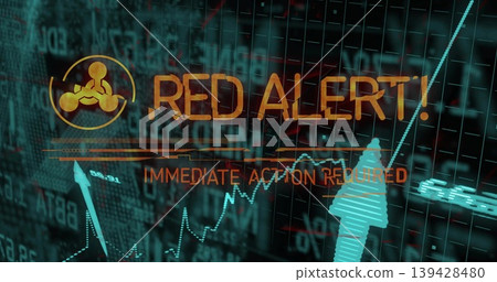 Displaying RED ALERT overlay dominating display with IMMEDIATE ACTION REQUIRED text and hazard icon Displaying RED ALERT overlay dominating display with IMMEDIATE ACTION REQUIRED text and hazard icon 139428480