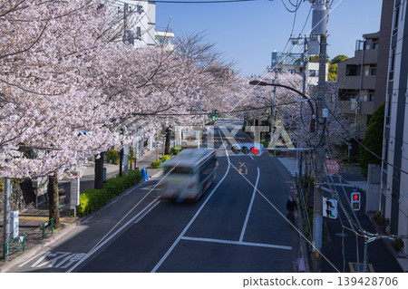 Traffic on Nakano Street with cherry blossoms in full bloom [Urban image] 139428706