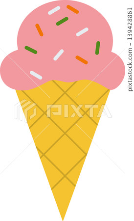 Pink Ice Cream Cone with Sprinkles Flat Summer Dessert Illustration Pink Ice Cream Cone with Sprinkles Flat Summer Dessert Illustration 139428861