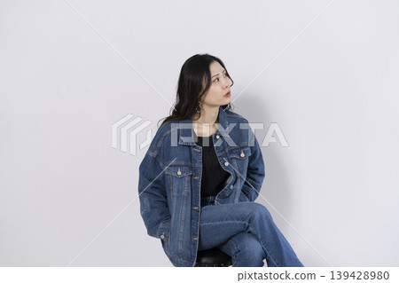 Women in denim fashion Women in denim fashion 139428980