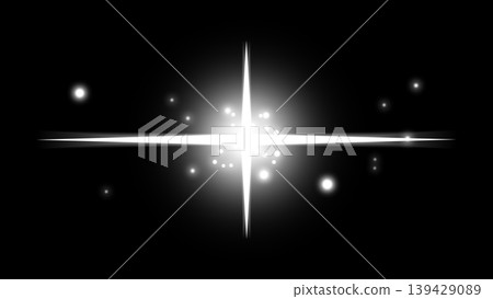 白色發光十字形鏡頭光暈，一種用於在黑色背景下合成的光源效果。 139429089