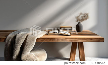 vintage brown curtain on wooden table vintage brown curtain on wooden table 139430564