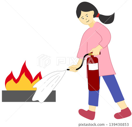 Woman Using Fire Extinguisher to Put Out Flames in Emergency Situation Woman Using Fire Extinguisher to Put Out Flames in Emergency Situation 139430853
