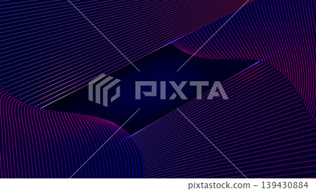 Neon pink and purple abstract flowing lines on dark blue background with central glowing frame, futuristic digital technology and cyber tech concepts Neon pink and purple abstract flowing lines on dark blue background with central glowing frame, futuristic digital technology and cyber tech concepts 139430884