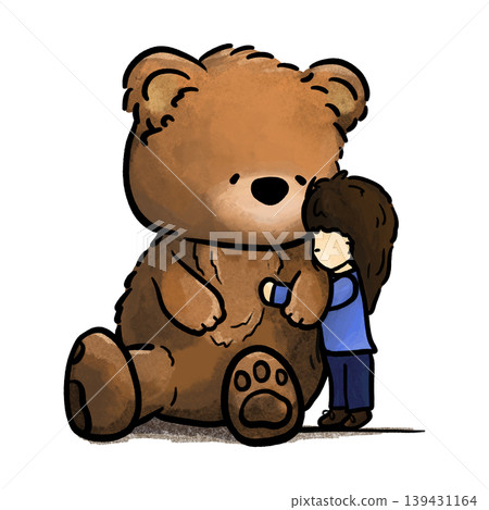 A little girl hugging a large teddy bear cartoon illustration A little girl hugging a large teddy bear cartoon illustration 139431164