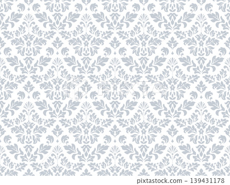 Wallpaper in the style of Baroque. White and gray floral ornament. Seamless vector background. Graphic pattern for fabric, wallpaper, packaging. Ornate Damask flower illustration 139431178