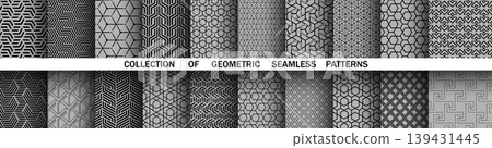 Geometric set of seamless black and gray patterns. Simple vector graphics Geometric set of seamless black and gray patterns. Simple vector graphics 139431445