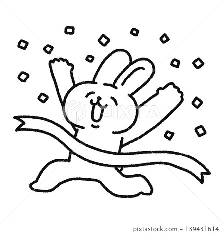 A cute rabbit crossing the finish line (line drawing) A cute rabbit crossing the finish line (line drawing) 139431614