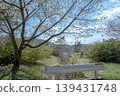 A spring landscape of rural mountains and cherry blossoms 139431748