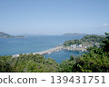 A tranquil port town landscape and the blue sea (aerial view) 139431751