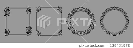 Set of decorative frames Elegant vector element for design in Eastern style, place for text. Floral black and gray frames. Lace illustration for invitations and greeting cards Set of decorative frames Elegant vector element for design in Eastern style, place for text. Floral black and gray frames. Lace illustration for invitations and greeting cards 139431978