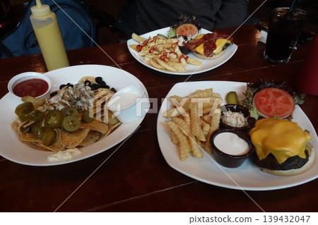 American Restaurant Meal Platter with Burgers and Fries American Restaurant Meal Platter with Burgers and Fries 139432047