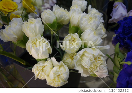 White Carnations Bouquet with Colorful Accents White Carnations Bouquet with Colorful Accents 139432212