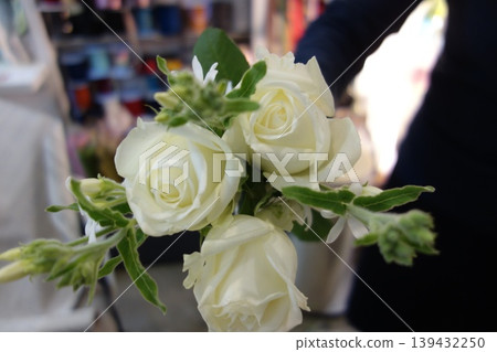 White Rose Bouquet with Greenery Close-up White Rose Bouquet with Greenery Close-up 139432250