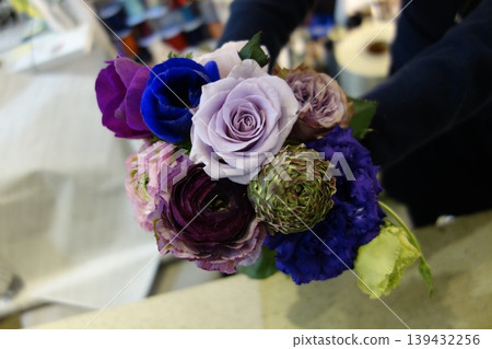 Vibrant Purple and Blue Floral Bouquet 139432256