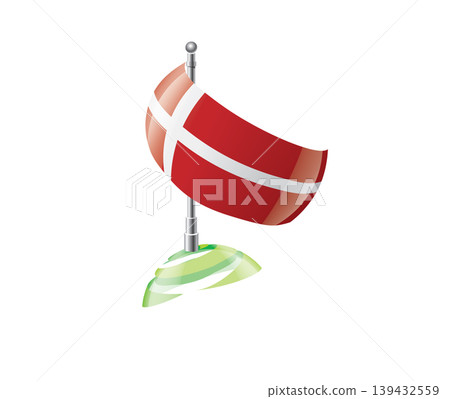 Highly detailed of waving Danish flag with metallic pole and subtle shadow effects for print 139432559