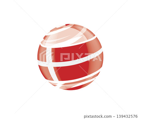 Illustration of globe wrapped in Danish flag patterns with subtle shadowing Illustration of globe wrapped in Danish flag patterns with subtle shadowing 139432576