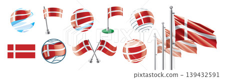 A set of vector Danish flags of different designs A set of vector Danish flags of different designs 139432591