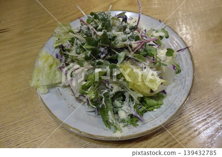 Fresh Mixed Greens Salad with Microgreens and Cheese Fresh Mixed Greens Salad with Microgreens and Cheese 139432785