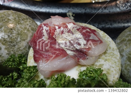 Fresh Sashimi with Garnish on Plate Fresh Sashimi with Garnish on Plate 139432802