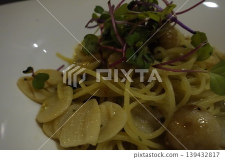 Pasta Dish with Lemon and Microgreens 139432817