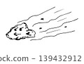 Simple hand-drawn ink vector sketch. Asteroid flying at speed, meteorite. Cosmic phenomenon, danger, threat, planet. 139432912