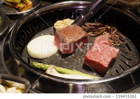Grilled Beef and Vegetables on Korean BBQ Grill Grilled Beef and Vegetables on Korean BBQ Grill 139433161