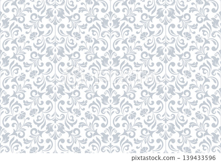 Floral pattern. Seamless vector background. Vintage wallpaper in the Baroque style. White and gray ornament for fabric, wallpaper, packaging. Ornate Damask flower illustration 139433596