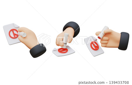 3D Hand Stamping on Ballot Paper for Election, Democracy Voting Concept with Red Icon Render 139433708