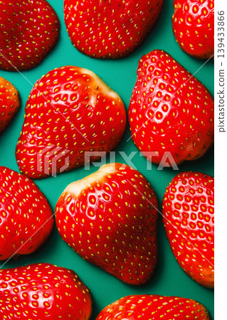 Fresh Strawberries Pattern on Teal Background Fresh Strawberries Pattern on Teal Background 139433866