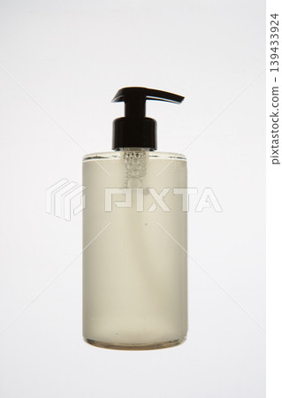 Floating shower gel pump bottle on white 139433924