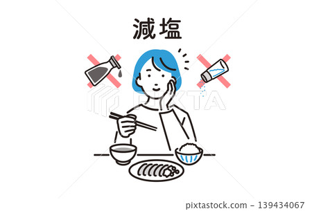 注重減少鹽分攝取的女性 注重減少鹽分攝取的女性 139434067