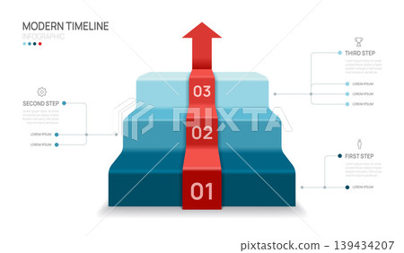 Infographics business timeline 3 steps Stairs arrow to success template. presentation and icon vector illustration. 139434207