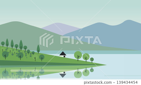 Soft Hills Lake Flat Design Illustration Landscape Soft Hills Lake Flat Design Illustration Landscape 139434454