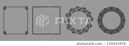 Set of decorative frames Elegant vector element for design in Eastern style, place for text. Floral black and gray frames. Lace illustration for invitations and greeting cards Set of decorative frames Elegant vector element for design in Eastern style, place for text. Floral black and gray frames. Lace illustration for invitations and greeting cards 139434456