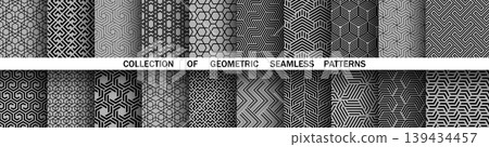 Geometric set of seamless black and gray patterns. Simple vector graphics Geometric set of seamless black and gray patterns. Simple vector graphics 139434457