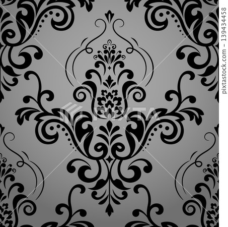 Floral pattern. Seamless vector background. Vintage wallpaper in the Baroque style. Gray and black ornament for fabric, wallpaper, packaging. Ornate Damask flower illustration Floral pattern. Seamless vector background. Vintage wallpaper in the Baroque style. Gray and black ornament for fabric, wallpaper, packaging. Ornate Damask flower illustration 139434458