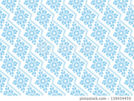 Flower geometric pattern. Seamless vector background. White and blue ornament. Ornament for fabric, wallpaper, packaging. Decorative print Flower geometric pattern. Seamless vector background. White and blue ornament. Ornament for fabric, wallpaper, packaging. Decorative print 139434459