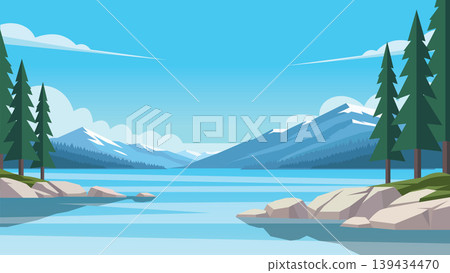 Island Pines Lake Flat Design Illustration View Island Pines Lake Flat Design Illustration View 139434470