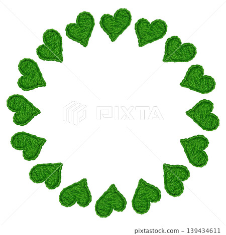 [Green heart frame] Hand embroidered illustration material 139434611