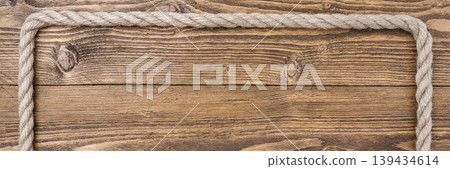 Rustic wooden background rope frame border 139434614
