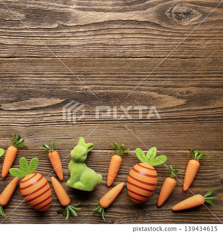 Easter composition eggs carrots bunny Easter composition eggs carrots bunny 139434615