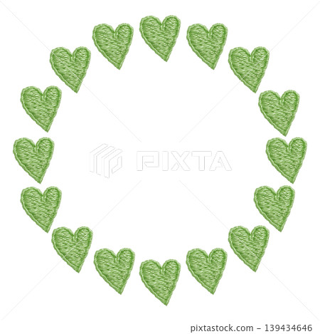 [Green heart frame] Hand embroidered illustration material 139434646