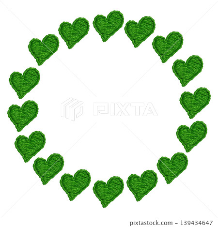 [Green heart frame] Hand embroidered illustration material 139434647