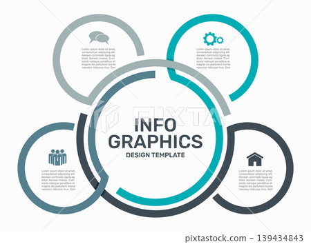 Modern four-step infographic design template with circular arrows, icons, and placeholder text. Vector illustration. Modern four-step infographic design template with circular arrows, icons, and placeholder text. Vector illustration. 139434843
